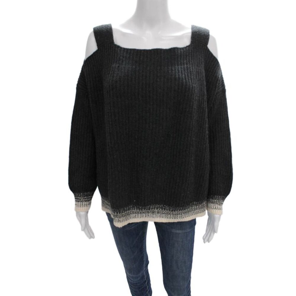 Kash Womens Pullover Sweater Gray Wool Blend Square Neck Long Sleeve Size 40